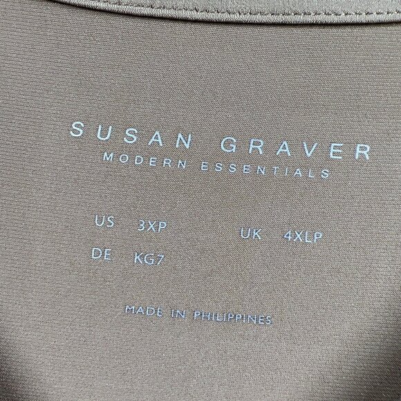 Susan Graver Top 3XP Plus Solid Tan Pullover Slinky 3/4 Sleeves Liquid Knit - Picture 3 of 7